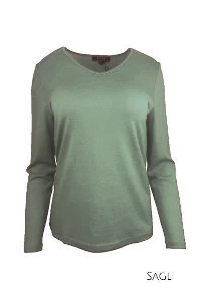 100% Merino Wool V-Neck LS Top by Ebony LAST ONES