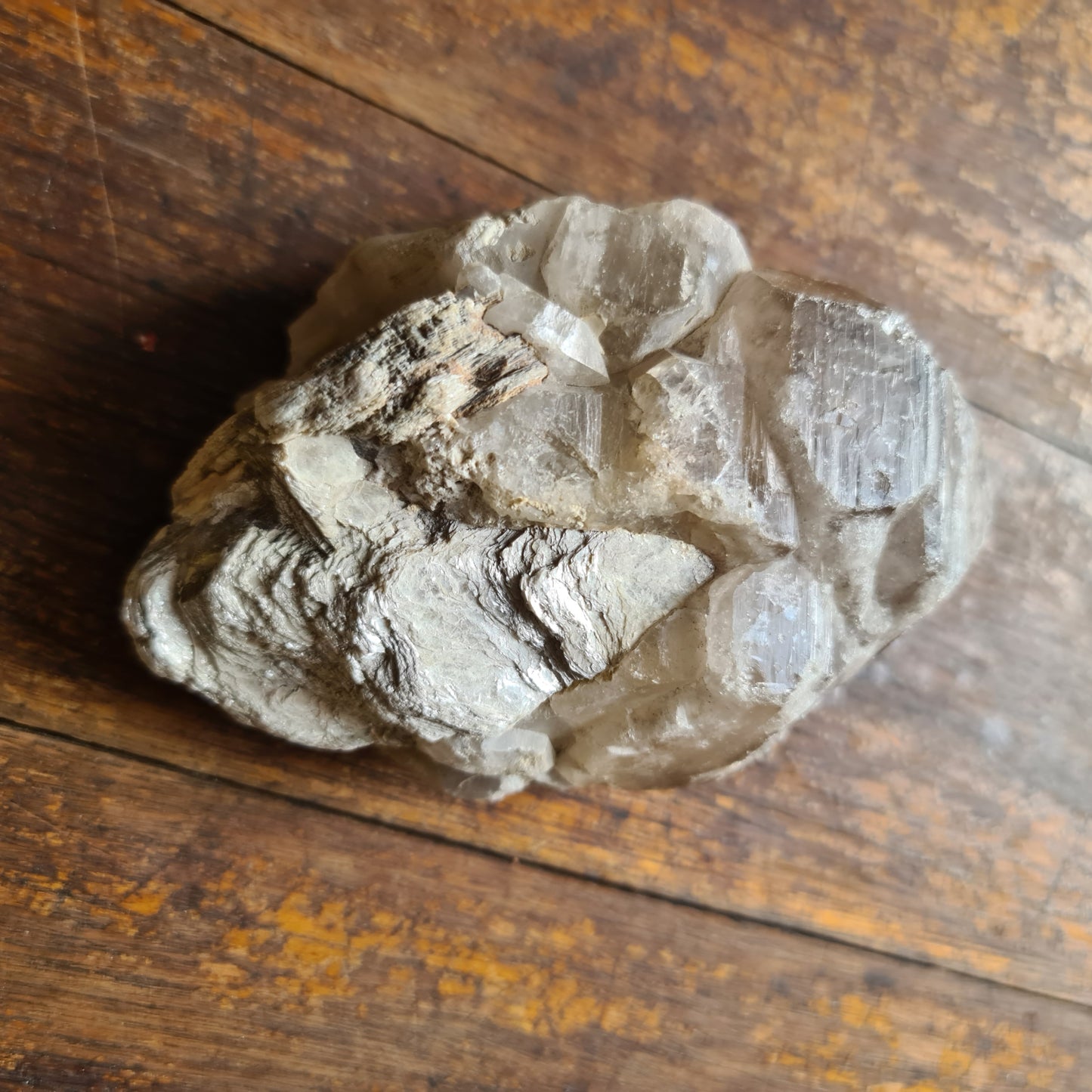 Elestial Smoky Quartz Crystal with Muscovite (Mica) deposit