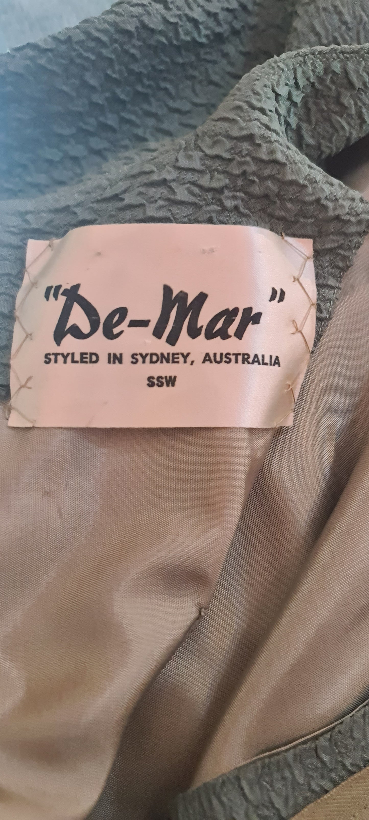 1960's Vintage Dress in textured Eucalyptus green Sz SSW by De-Mar Sydney