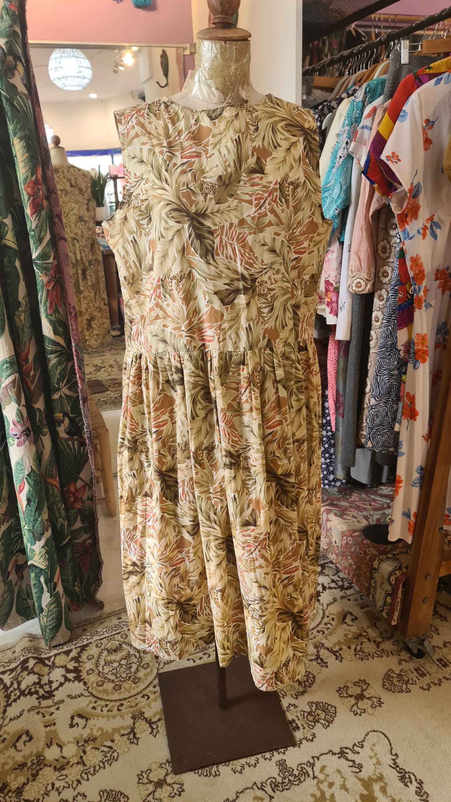 Vintage 1980s Handmade Cotton house dress - Approx Size 16
