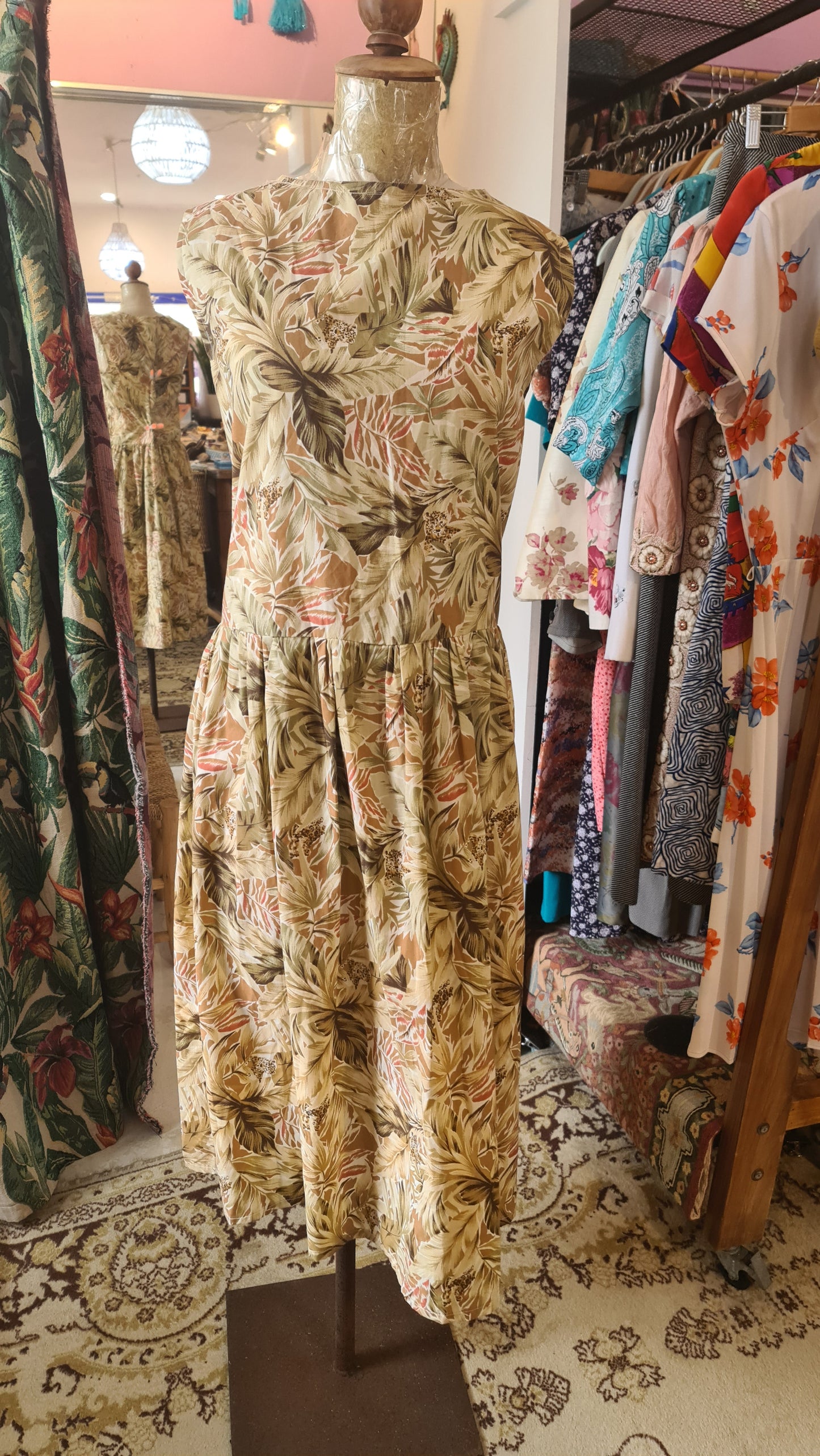 Vintage 1980s Handmade Cotton house dress - Approx Size 16