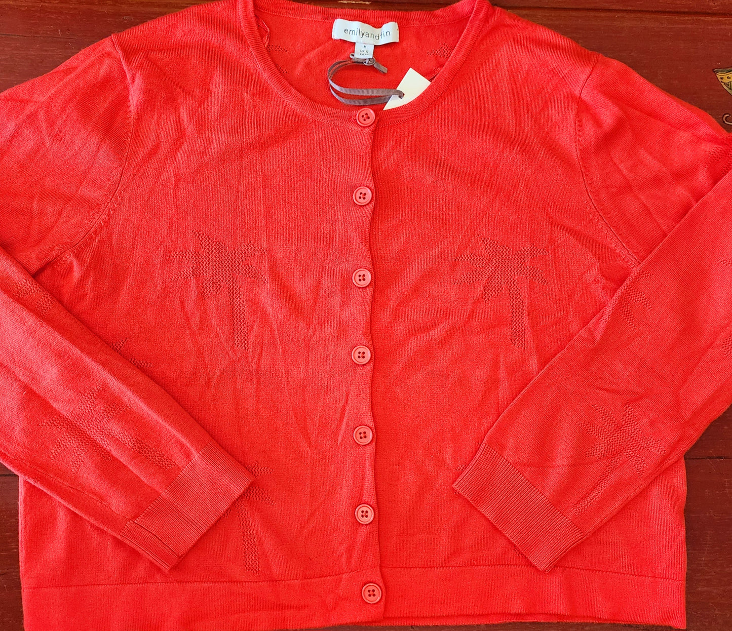 Pointelle Cardi Lily Palm Tree in Red, Green & Bright Blue by Emily & Fin