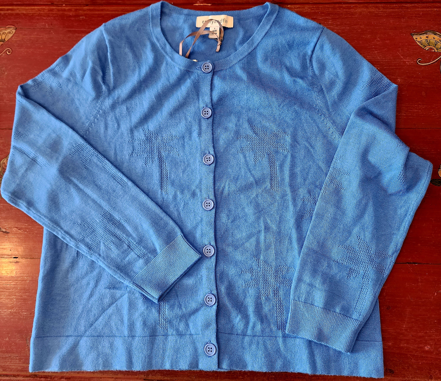 Pointelle Cardi Lily Palm Tree in Red, Green & Bright Blue by Emily & Fin