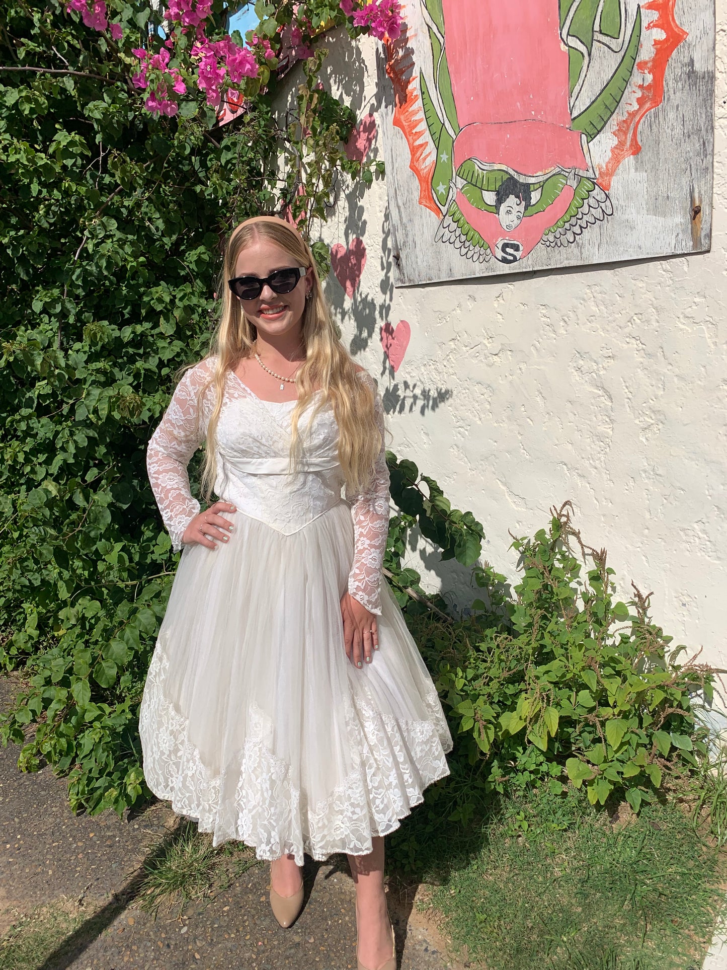 1950s Handmade Vintage Lace & Tulle fit & flare Wedding Dress