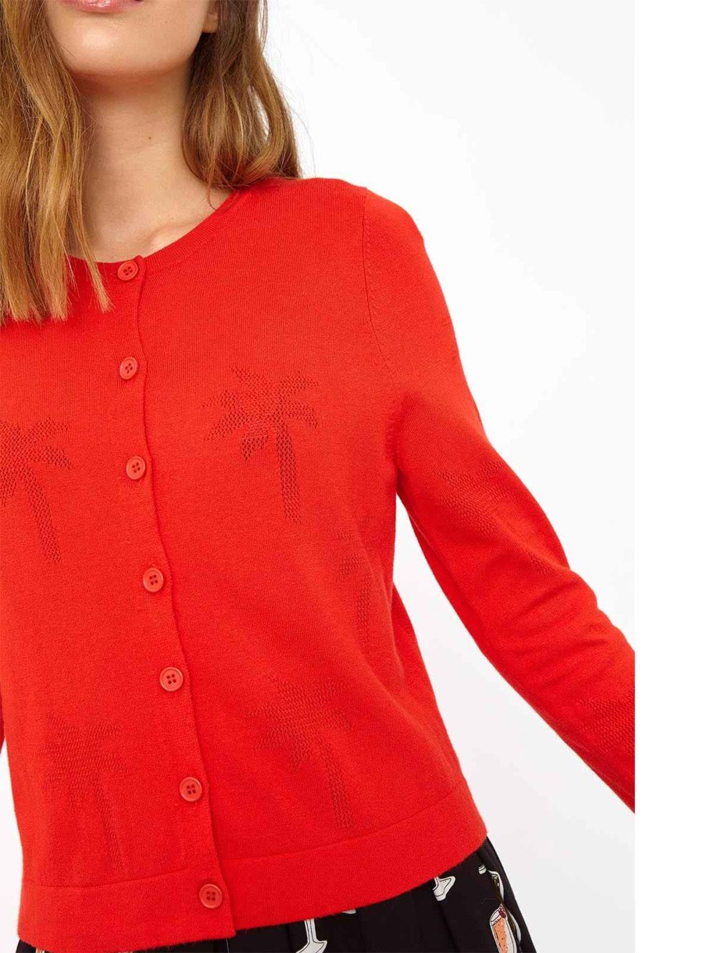 Pointelle Cardi Lily Palm Tree in Red, Green & Bright Blue by Emily & Fin