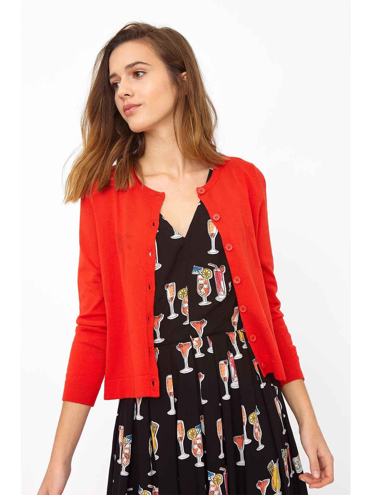 Pointelle Cardi Lily Palm Tree in Red, Green & Bright Blue by Emily & Fin