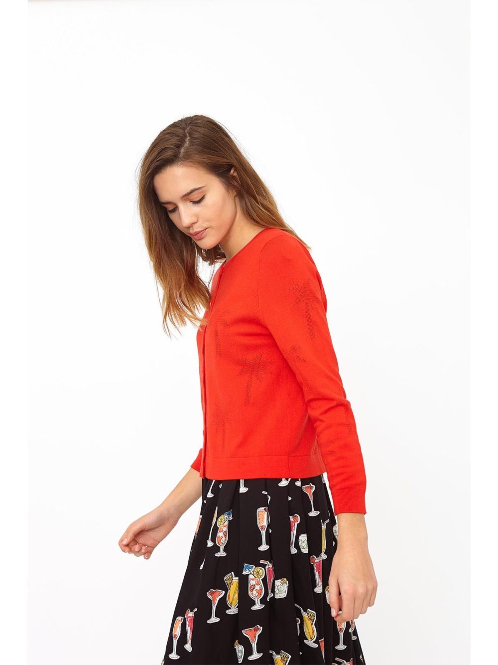 Pointelle Cardi Lily Palm Tree in Red, Green & Bright Blue by Emily & Fin