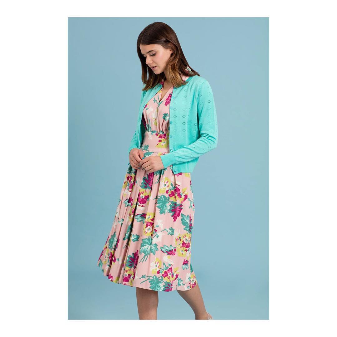 Pointelle Cardi Lily Palm Tree in Red, Green & Bright Blue by Emily & Fin