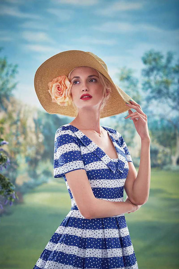 Matilda Dress in Navy Spots & Stripe by Emily and Fin
