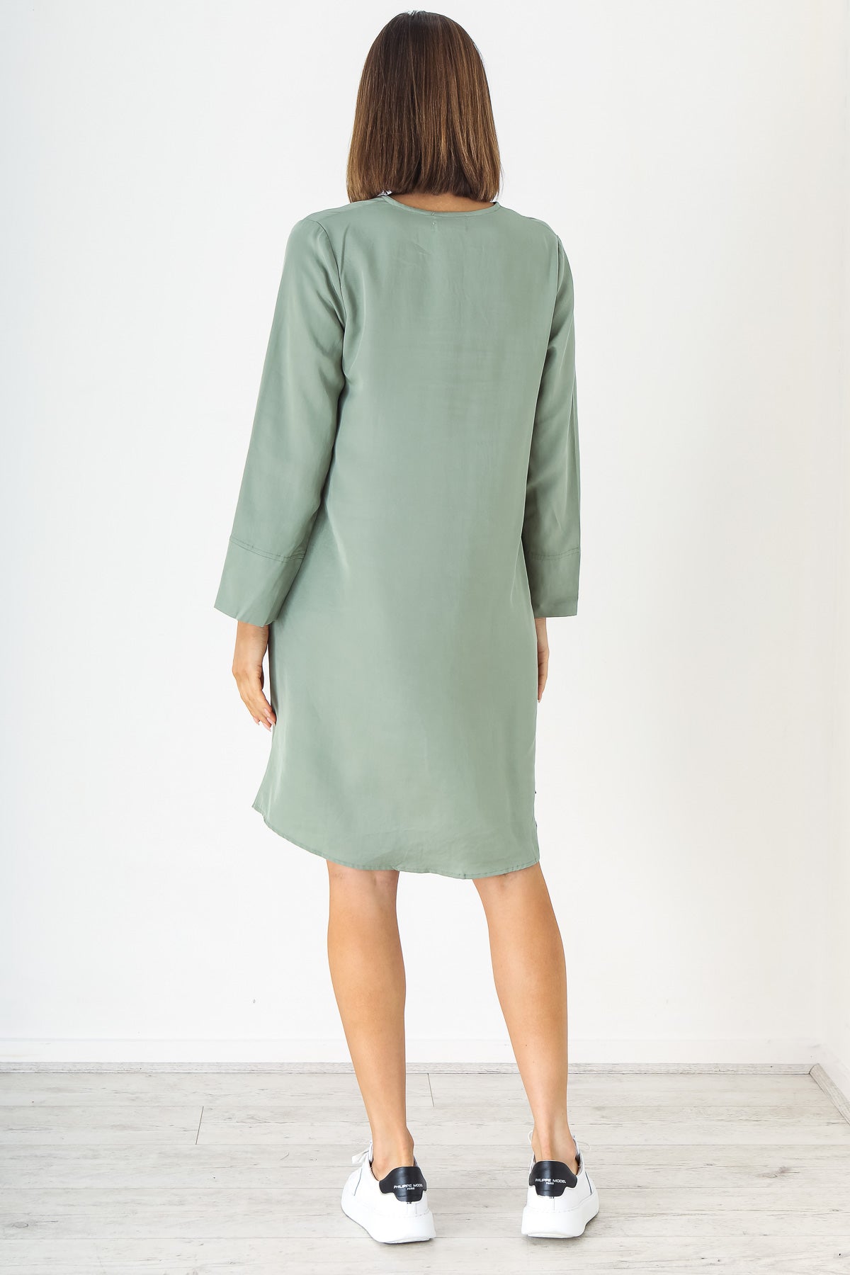 Tencel V neck dress in Sage by Naturals by O&J