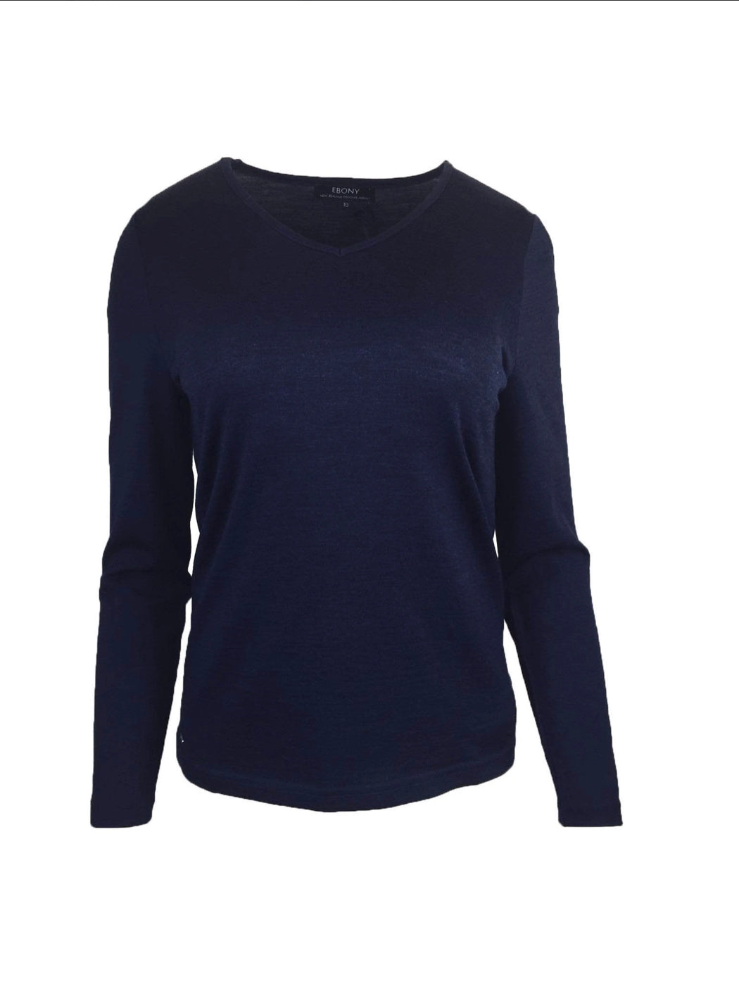 100% Merino Wool V-Neck LS Top by Ebony LAST ONES