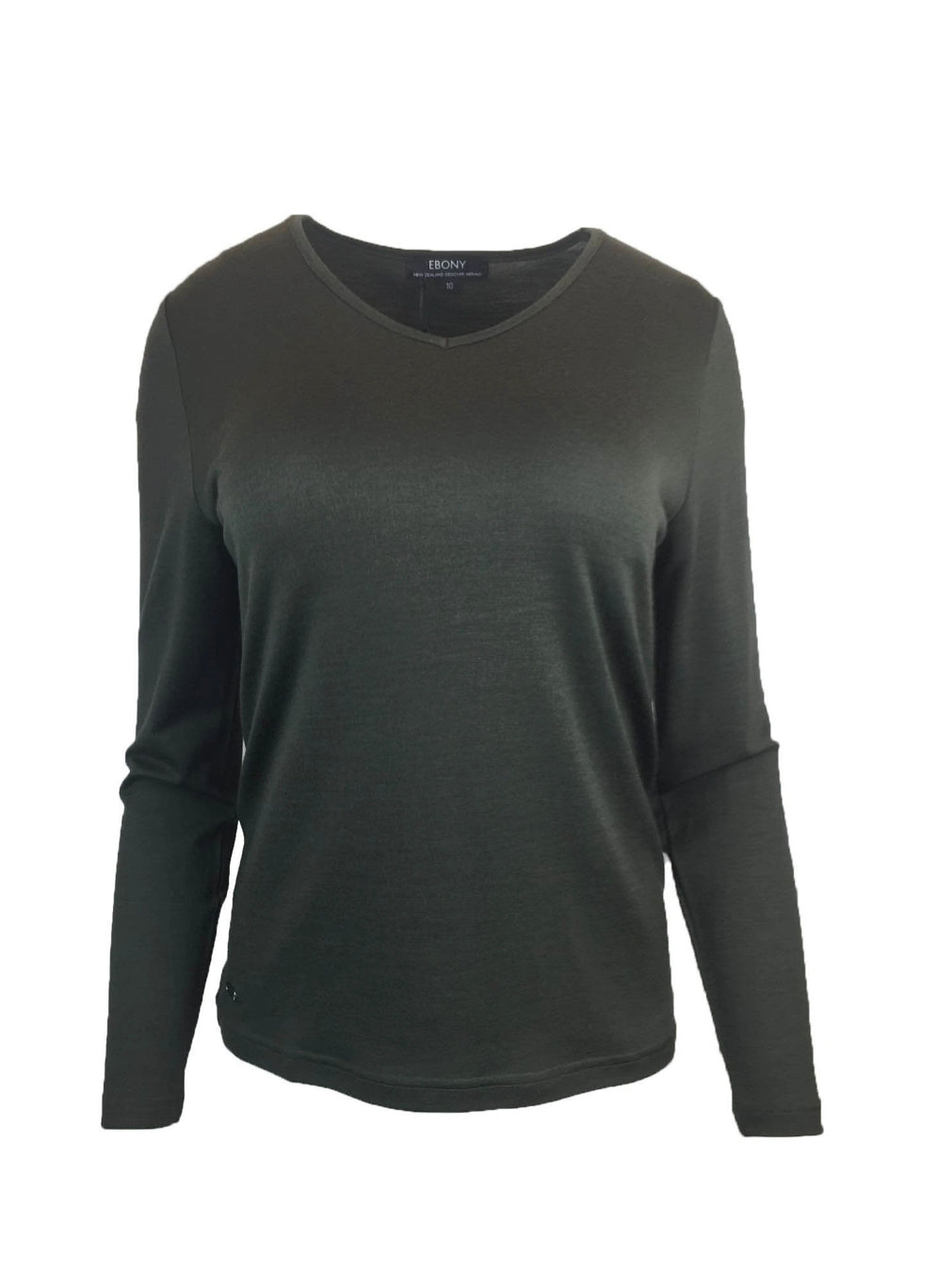 100% Merino Wool V-Neck LS Top by Ebony LAST ONES