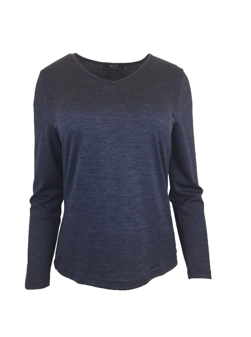 100% Merino Wool V-Neck LS Top by Ebony LAST ONES