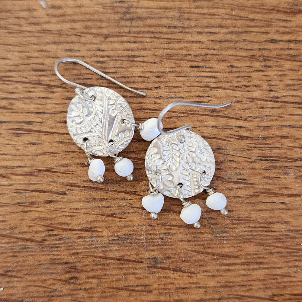 Stamped Pure silver Howlite hook earrings by Nina G