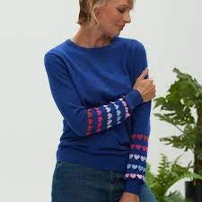 Rita Cobalt Blue Love Heart Cuffs sweater UK XL by Sugarhill Brighton LAST ONE!