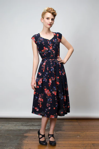 1940s inspired Tuscan Navy and Orange Floral Dress by Elise PRE-LOVED