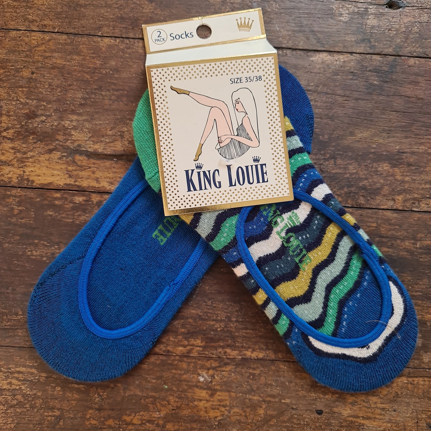 Micro Crew Footie Socks - Sassy/Tile Blue Sz 39/42 by King Louie LAST ONE!