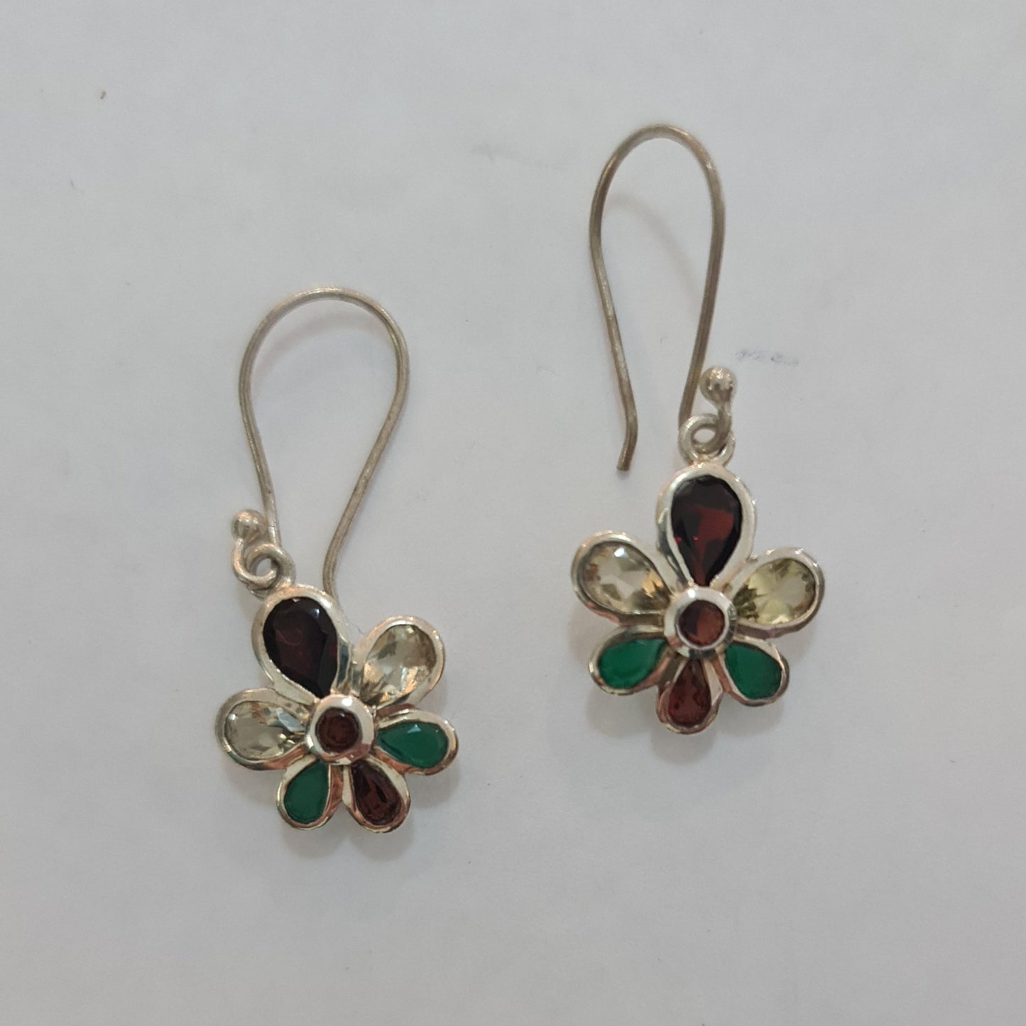 Multi stone Flower Silver Hook earrings