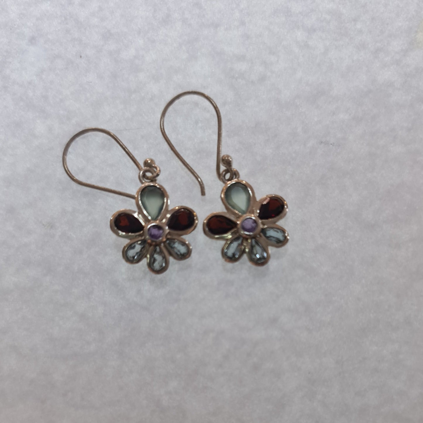 Multi stone Flower Silver Hook earrings
