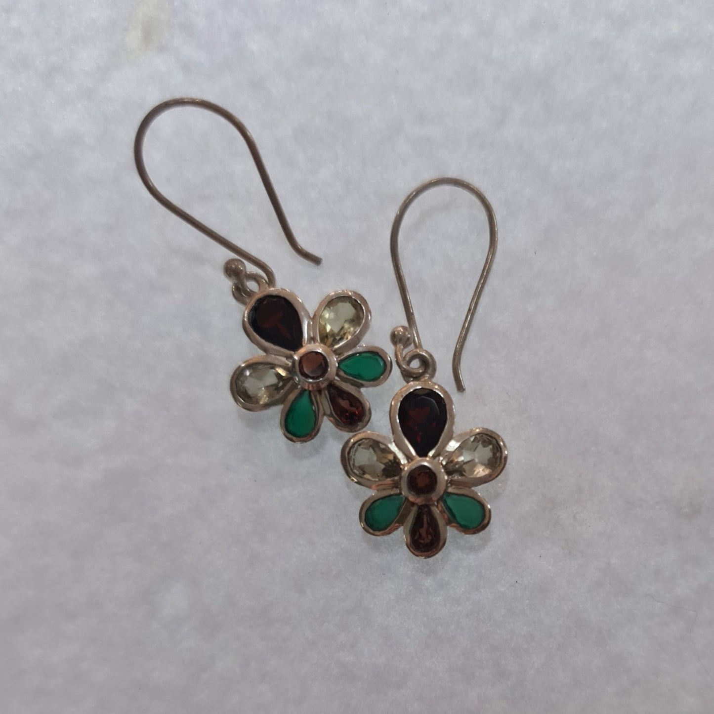 Multi stone Flower Silver Hook earrings