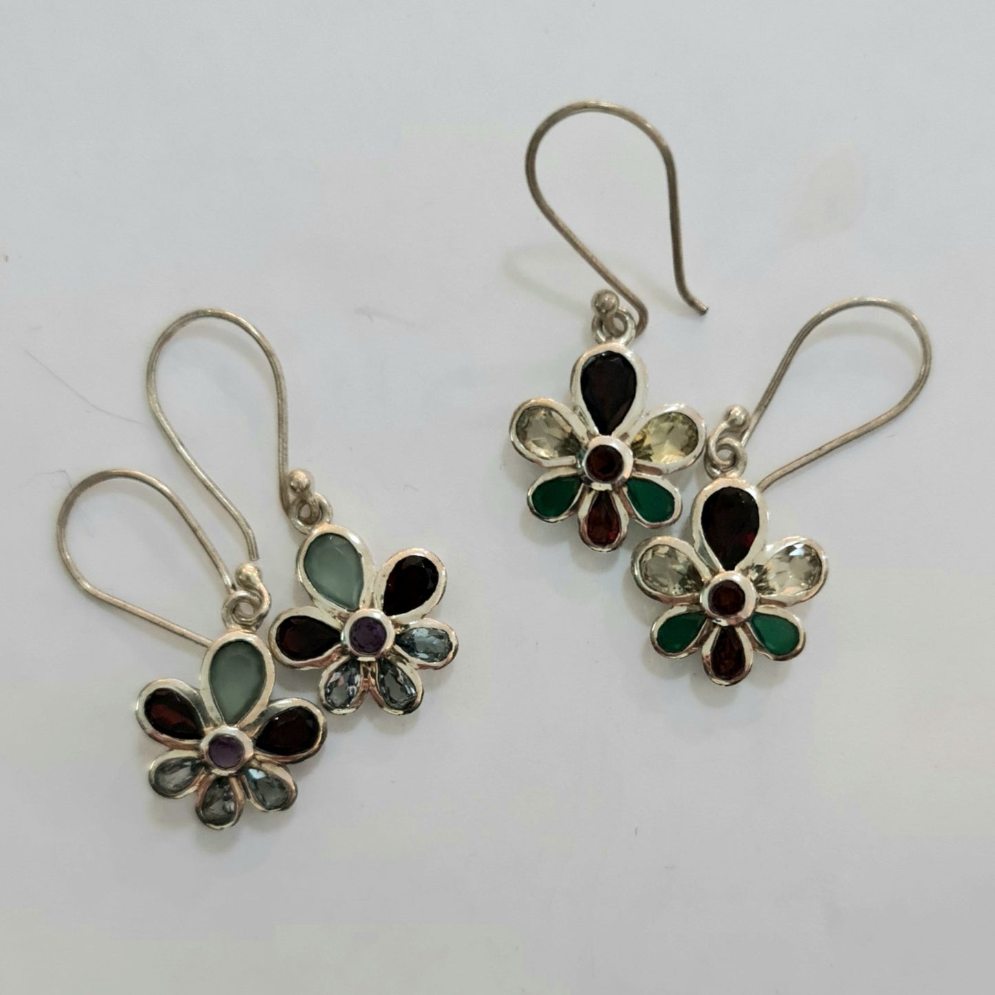 Multi stone Flower Silver Hook earrings
