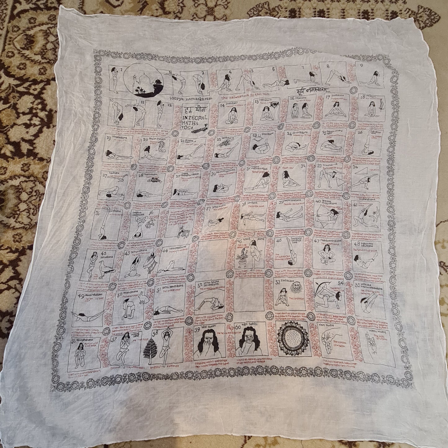 Intecral Hatha Yoga poses 100% Cotton Scarf (2 shapes)