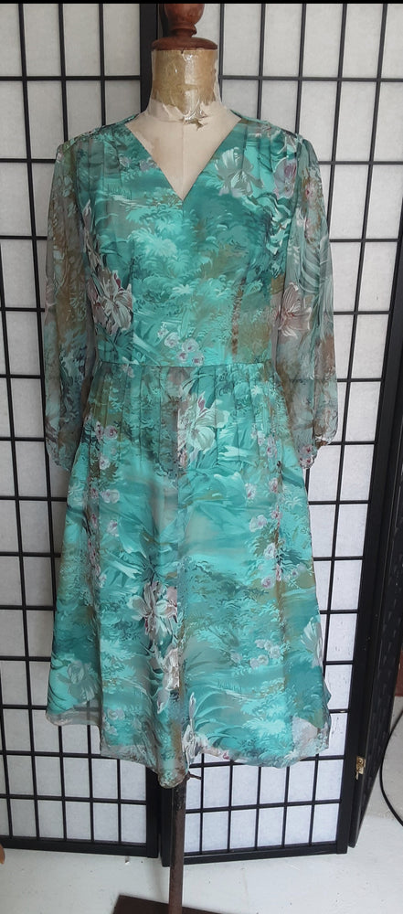 1970's Handmade Vintage Dress in Aqua Approx Size 8-10
