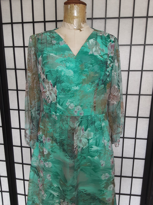 1970's Handmade Vintage Dress in Aqua Approx Size 8-10