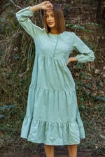 Corduroy long sleeved Tiered dress in Mint Green SZ M by Naturals by O&J LAST ONE!