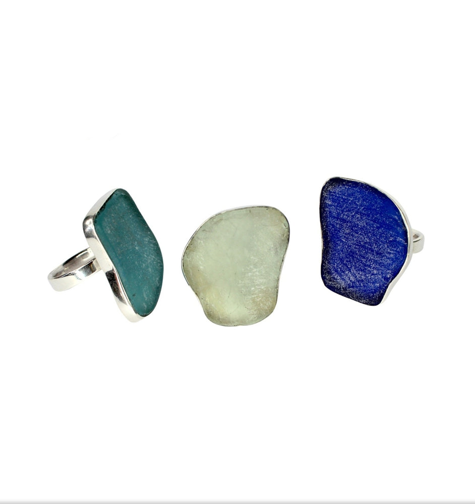 Recycled Sea Glass rings by Lisa Carney