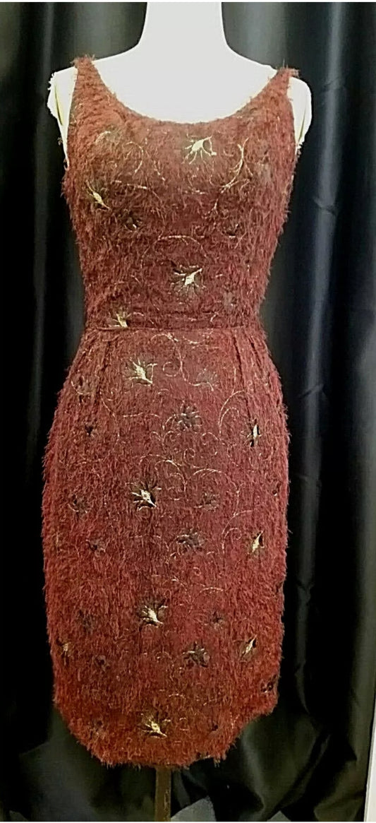 1960's Vintage evening wiggle Dress in Burgundy by Camille Lee of Melbourne