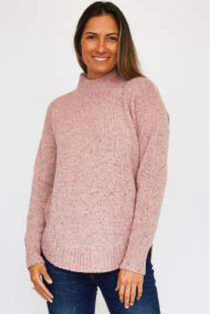 FLECKED MOCK TURTLE NECK SWEATER in PINK by LD+C
