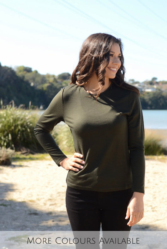 100% Merino Wool Crew Neck LS Tops by Ebony NZ Limited Stock