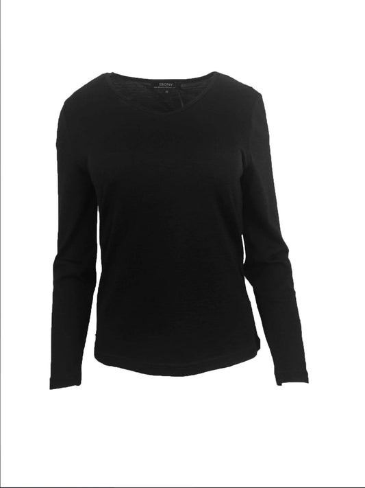 100% Merino Wool V-Neck LS Top by Ebony LAST ONES